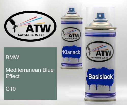 BMW, Mediterranean Blue Effect, C10: 400ml Sprühdose + 400ml Klarlack - Set, von ATW Autoteile West.